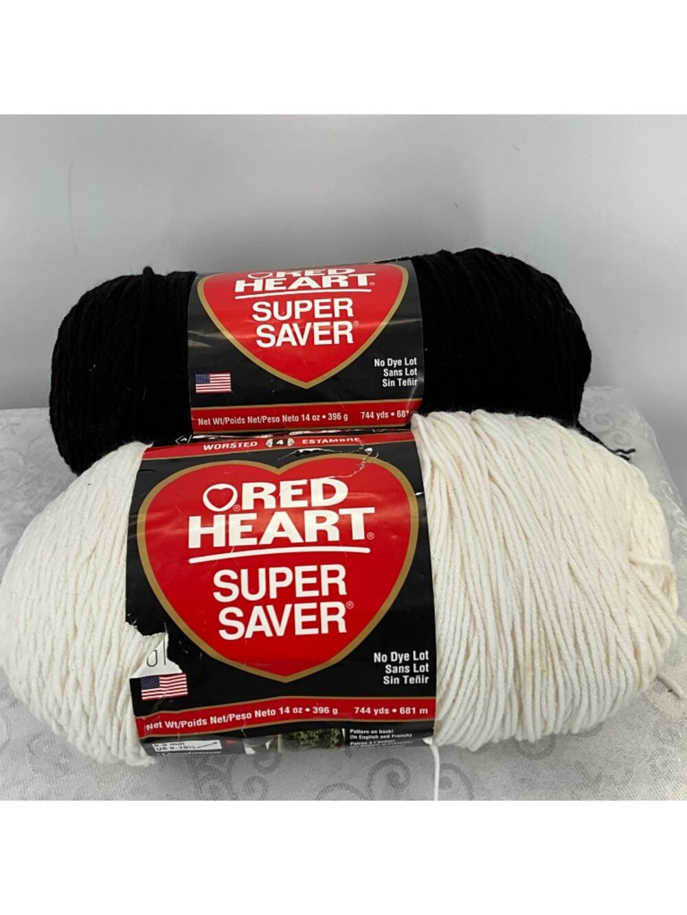 Red Heart Super Saver Yarn Bundle Black & White 14 Oz Each 744 Yds 100% Acrylic
